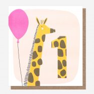 Age 1 Girls Giraffe Birthday Card