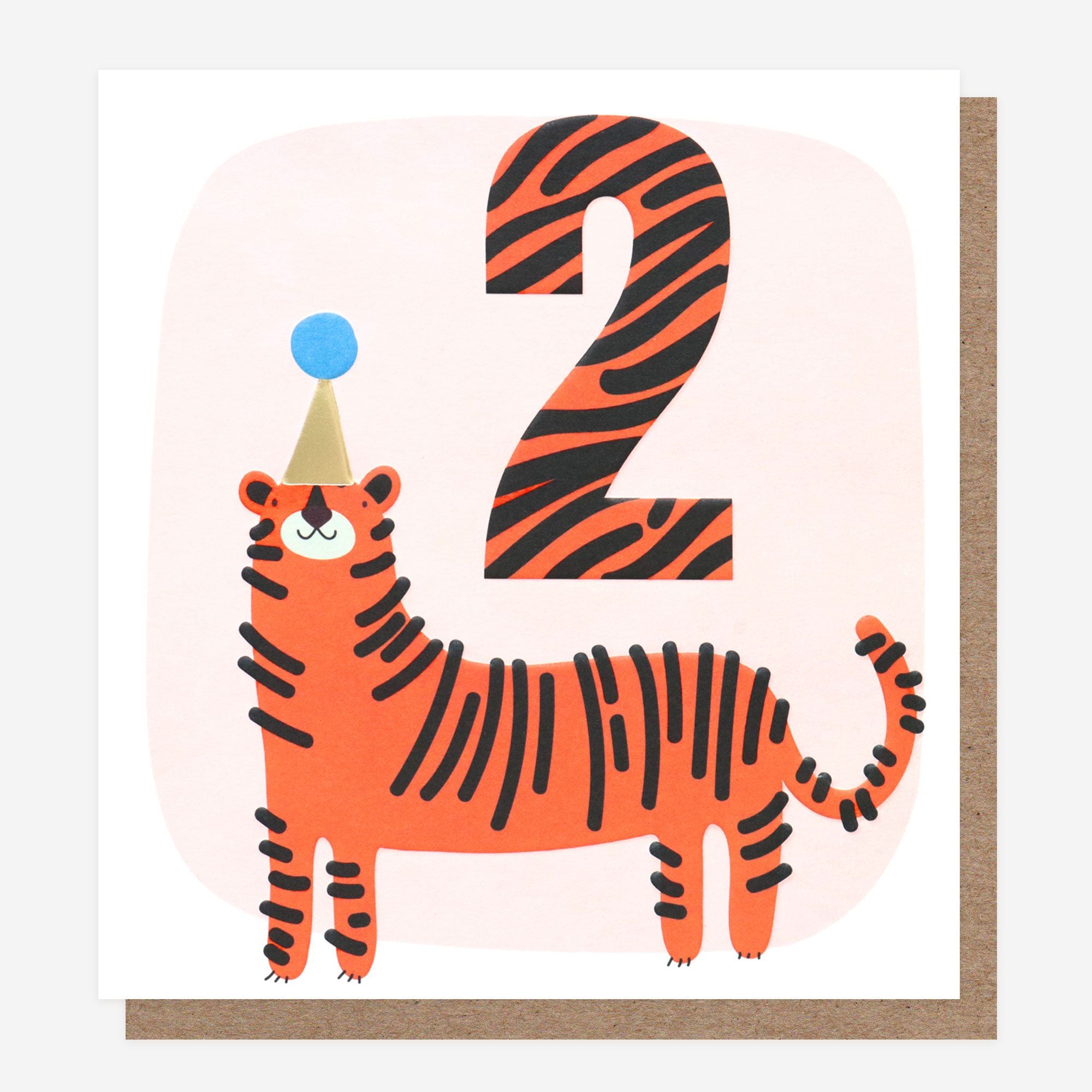Age 2 Girls Tiger Birthday Card
