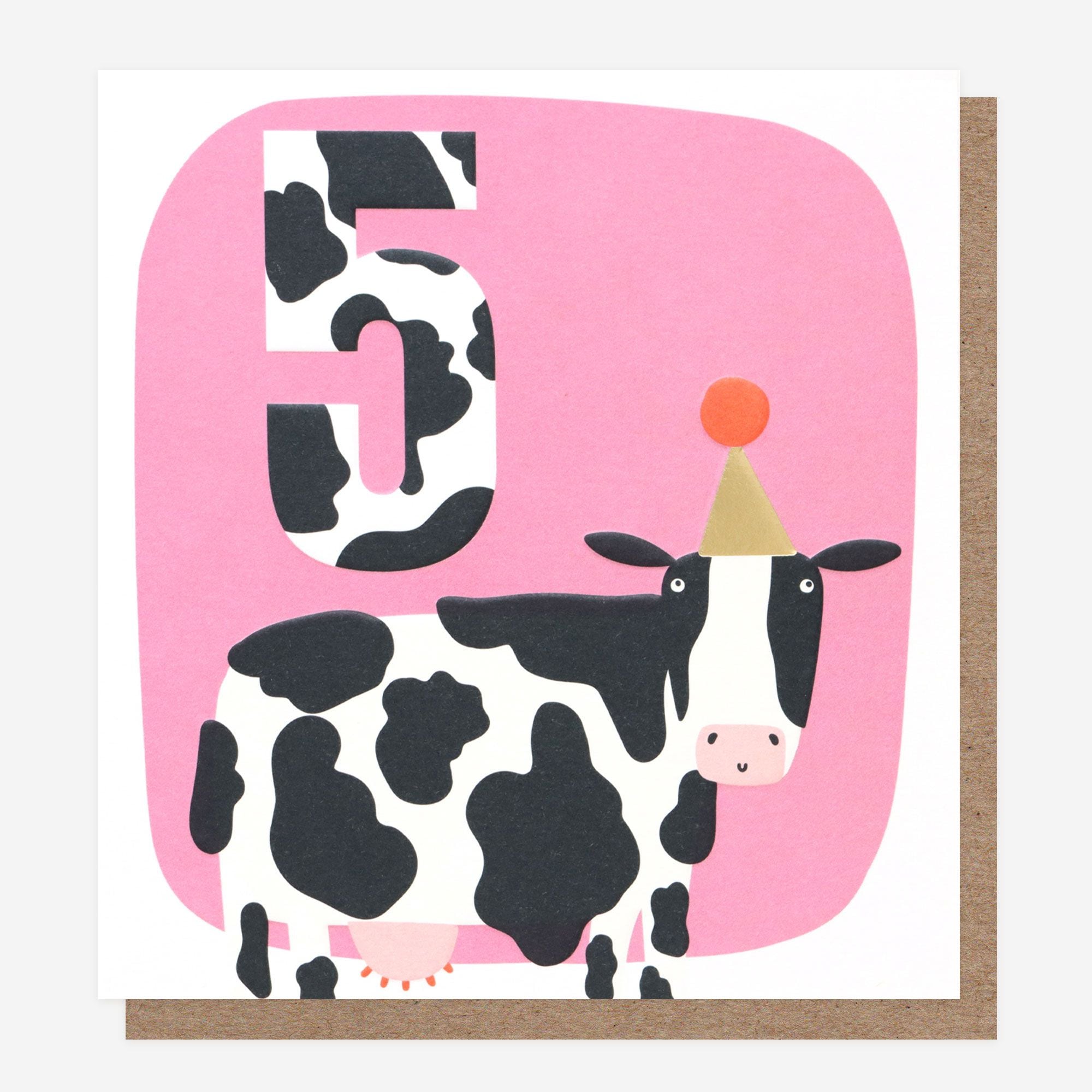 Age 5 Girls Cow Birthday Card